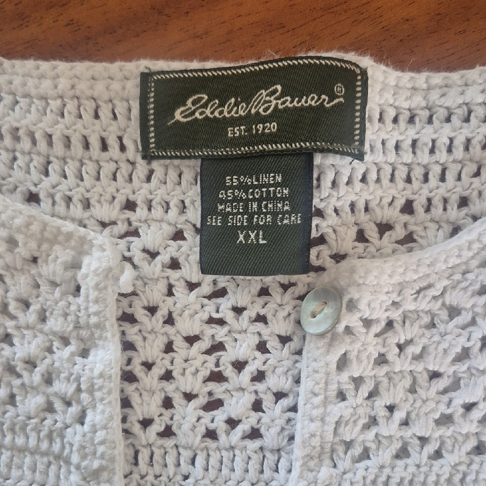 Eddie Bauer White Cotton Button-Up Sweater EUC